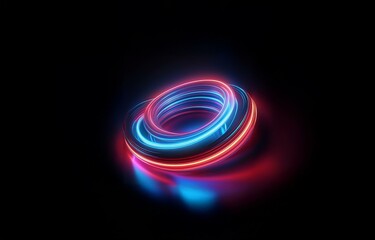 Glowing red and blue neon rings on a black background.