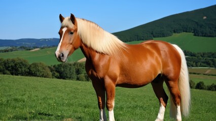 Stunning Haflinger horse in a natural pose, gazing to the left. Perfect for equestrian-themed projects, stock imagery, or nature-inspired artwork