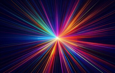 A bright explosion of colorful lines radiating outward from a central white point on a dark background.
