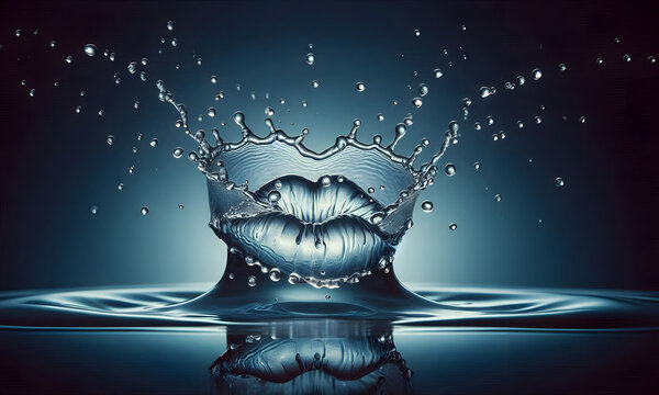 Erfrischender Wasser Splash der einen Mund formt, mit Tropfen und Spritzer, klar, blau, copy