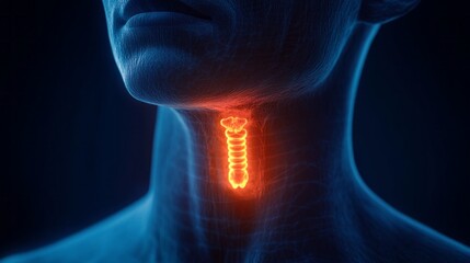 A close up of a person's neck with a red light on the neck