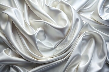 Fototapeta premium Elegant white silk fabric cascades beautifully, providing a luxurious, soft backdrop ideal for textile showcases and high-fashion presentations, evoking sophistication and refinement in design.