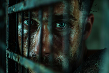 Designed with generative ai image of a person in jail cell