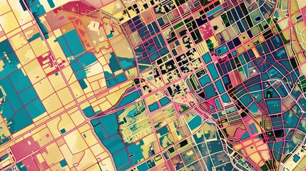 Obraz premium Aerial View of Vibrant and Intricate City Landscape with Geometric Patterns