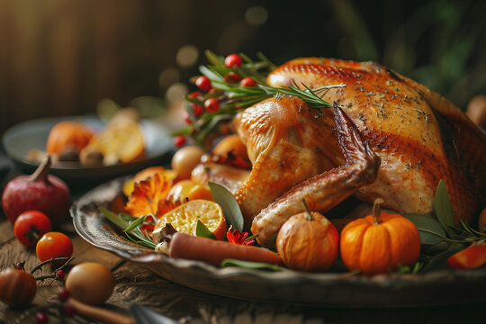 Beautiful thanksgiving dinner settings, holiday festive atmosphere dinner family gathering, generative ai image