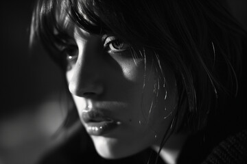 Portrait of beautiful personage in cinematic film black white style generative AI