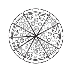 illustration of a doodle pizza isolated vector