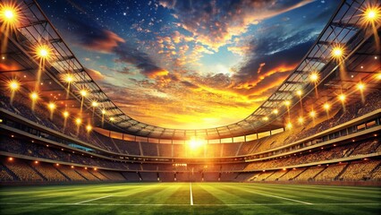 Vintage Style Stadium Timelapse with Animated Lights and Sunset Sky for Sports Enthusiasts