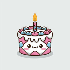 hand drawn birthday cake with candle isolated vector illustration