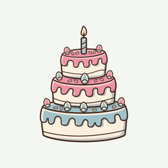hand drawn party birthday cake isolated on white  background