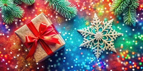 Embrace the New Year spirit with a delightful background featuring sparkling snowflakes and a charming gift box, ideal for holiday greetings and cheerful celebrations.