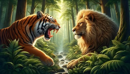 Tiger and Lion War in the Jungle 