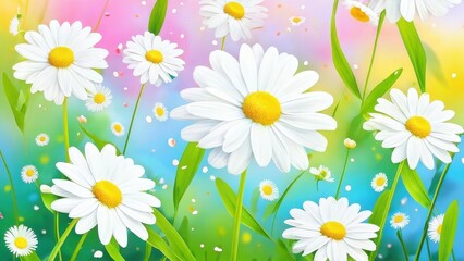 Obraz premium A vibrant illustration of daisies against a colorful background, evoking a cheerful atmosphere.
