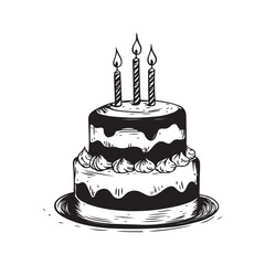 hand drawn birthday cake isolated vector illustration