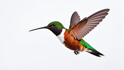 A vibrant hummingbird in flight, showcasing its colorful feathers and agile wings.