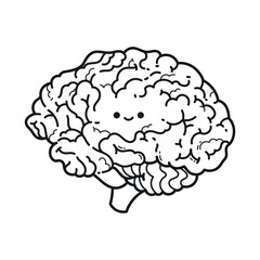 Cartoon brain with a happy face in kawaii style, ideal for children's learning about brain health