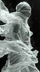 Naklejka premium Mysterious Woman in a Veil: A Study in Light and Shadow