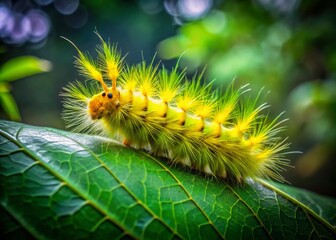 Yellow Fuzzy Caterpillar in Georgia's Natural Habitat - Macro Photography