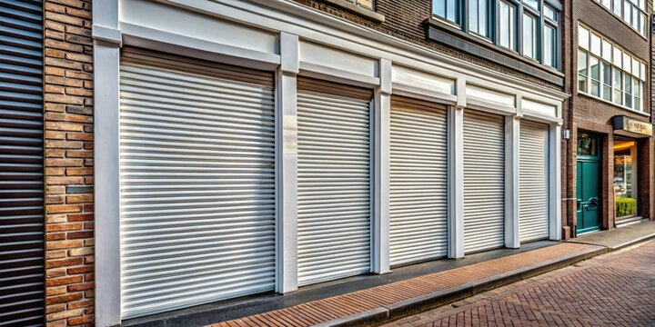 Enhance your urban shop's security and aesthetics with metal white shutters over doors, providing both protection and a contemporary flair for bustling streets.