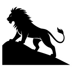 Lion climbing a hill black silhouette vector art illustration