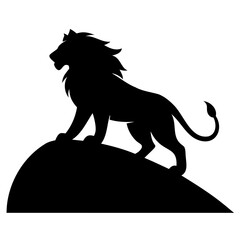Lion climbing a hill black silhouette vector art illustration