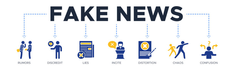 Fake news banner web icon vector illustration concept with icon of rumors, discredit, lies, incite, distortion, chaos and confusion