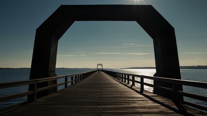 Obraz premium Lone Silhouette on an Empty Bridge at Dusk