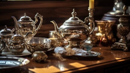 Antique Silver Teapot and Table Setting