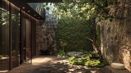 Custom biophilic texture for boutique interiors - Creating bespoke textures that integrate natural elements, such as moss, wood, or stone, 