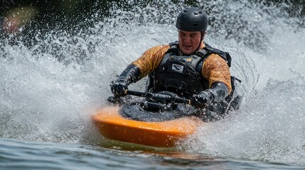 Adaptive athletes tackling extreme water sports, using custom equipment to compete in high-energy races.