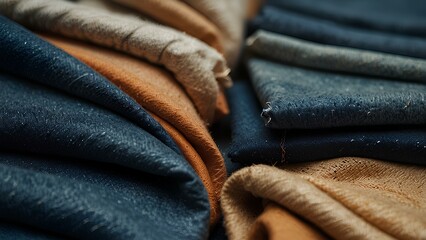 Close-Up of Sustainable Fashion Fabrics: Organic Cotton and Recycled Denim