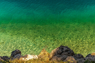 Trpanj, Peljesac peninsula, Adriatic Sea, azure water, rocky beaches