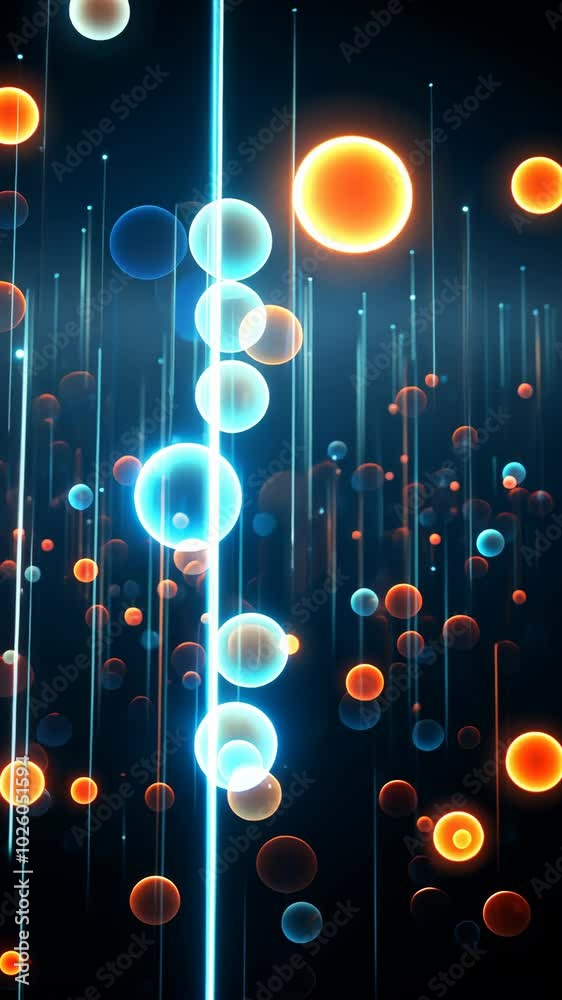 Poster abstract glowing spheres and lines on a dark background, futuristic concept