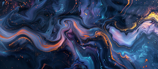 Obraz premium Abstract Blue and Gold Fluid Art with Marble Texture and Metallic Accents for Luxury Background Design