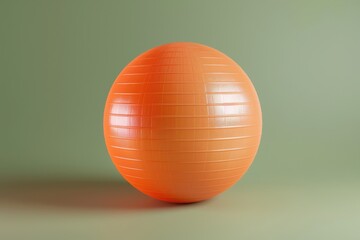 Bright orange exercise ball on a soft green background in a fitness setting