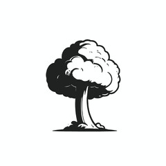 A black silhouette illustration of a mushroom cloud explosion