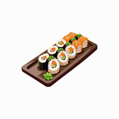 Sushi Roll Platter with Soy Sauce vector illustration