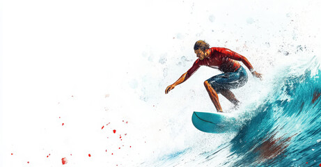 Fototapeta premium Surfer riding a wave in vibrant sea waters during sunny weather at the beach