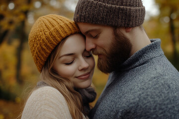Fototapeta premium Amazing wonderful autumn season, people admiring golden fall colors outdoors, Generative AI