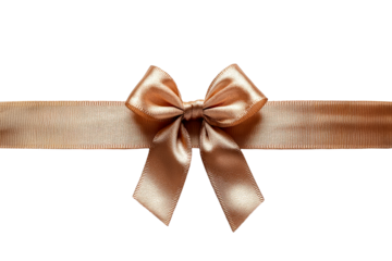 Bronze cross ribbon with a bronze color gift ribbon bow isolated on a clipped PNG transparent background