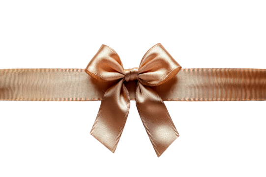 Bronze cross ribbon with a bronze color gift ribbon bow isolated on a clipped PNG transparent background