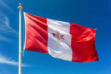 Aerial View of the Maltese Flag in Vibrant Colors Against a Blue Sky for Stunning Stock Photography