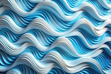 Explore this stunning 3D rendering of a white wavy pattern enhanced with an abstract blue design, perfect for creating immersive, modern backgrounds and textures.