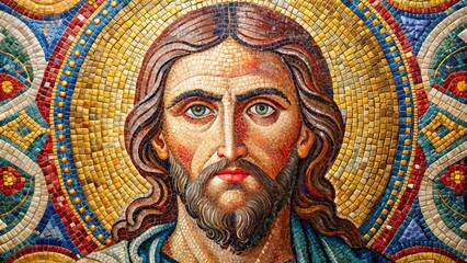 Obraz premium Ancient Jesus Mosaic in Papal Basilica of Paul Beyond Walls, Rome - Stunning Portrait Photography