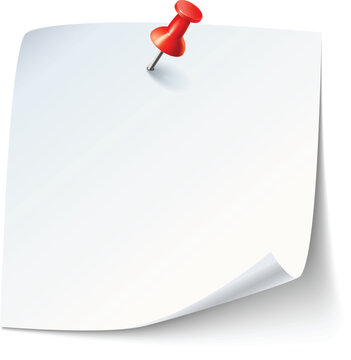 A blank sticky note is attached to a surface with a red pushpin, inviting users to write reminders or important messages for the day ahead.