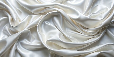 Fototapeta premium Exquisite white silk fabric with a silky smooth surface, offering an elegant backdrop and abundant space for personalized text in sophisticated designs.