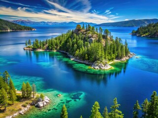 Fannette Island shines in the deep blue waters of Emerald Bay, showcasing the unparalleled beauty of Lake Tahoe, California, in stunning 4K UHD clarity.