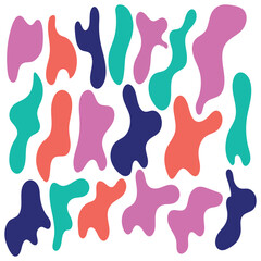 Set of irregular blobs. Black random liquid organic shapes. Wavy deform spots, fluid circle or simple amoeba blob. isolated on white background. Vector illustration. EPS 10