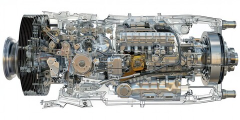 Detailed exploded view diagram of a car engine.