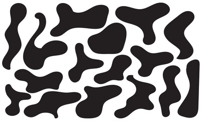 Set of irregular blobs. Black random liquid organic shapes. Wavy deform spots, fluid circle or simple amoeba blob. isolated on white background. Vector illustration. EPS 10